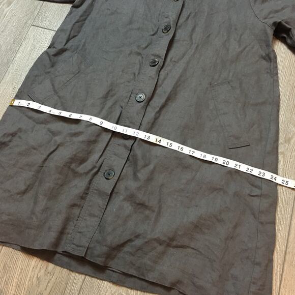 Garnet Hill Relaxed 100% Linen Topcoat A Line Button Front Lined Brown Coat 6 - Picture 6 of 7